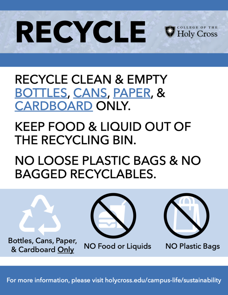 Recycling sign found on campus bins