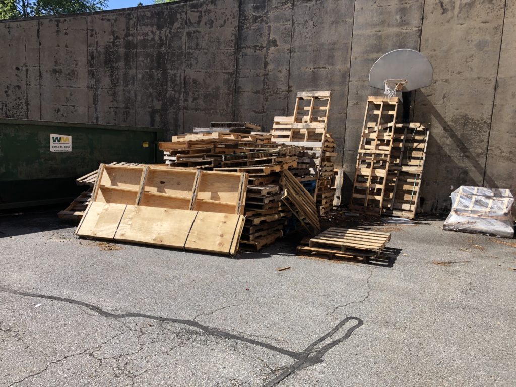 Stack of large wooden pallets